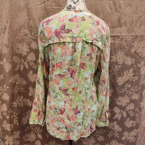 Zac & Rachel Ruffle Floral Button Down Blouse, Excellent Used Condition! (EUC) - Picture 3 of 5